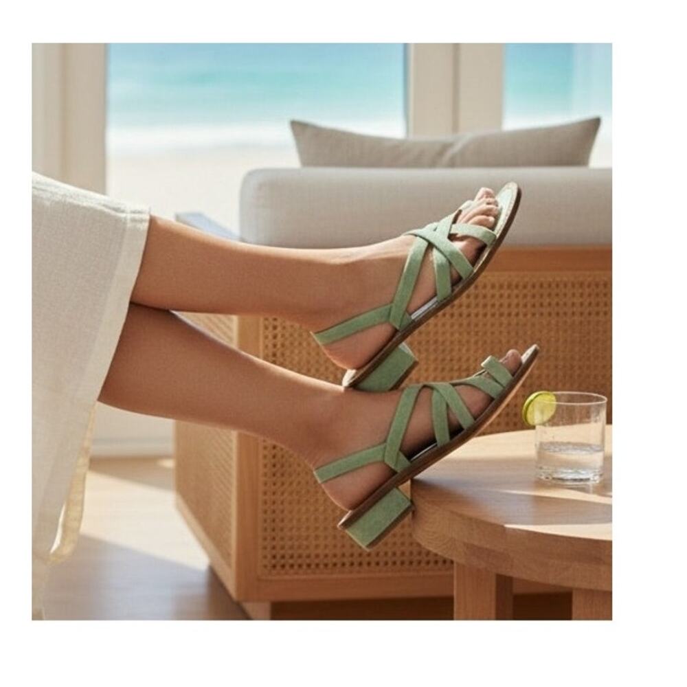 Chanel 18C Paris Greece CC Suede Slide Mule Sandals Seafoam 38.5 Rare - Picture 5 of 9